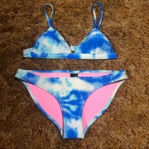 Blue Tie Dye Triangl Swimsuit Set